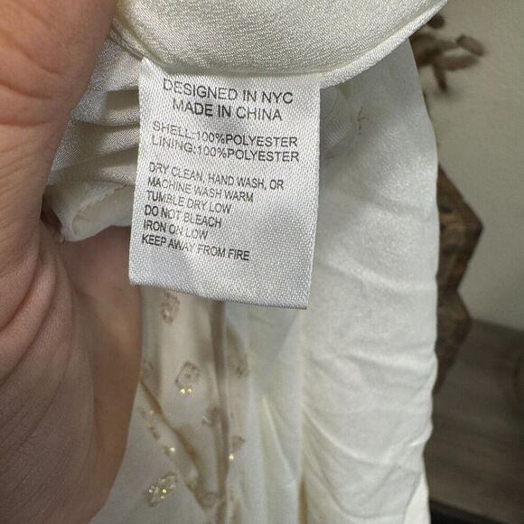 Yumi Kim Iris Ivory/Gold Swiss Dot Lurex Maxi Wrap Dress Ruffle Formal Size S - Picture 10 of 11